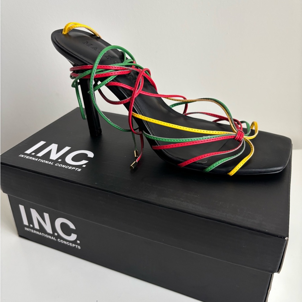INC International Concepts Women's Strappy Heels - Red, Green, Yellow